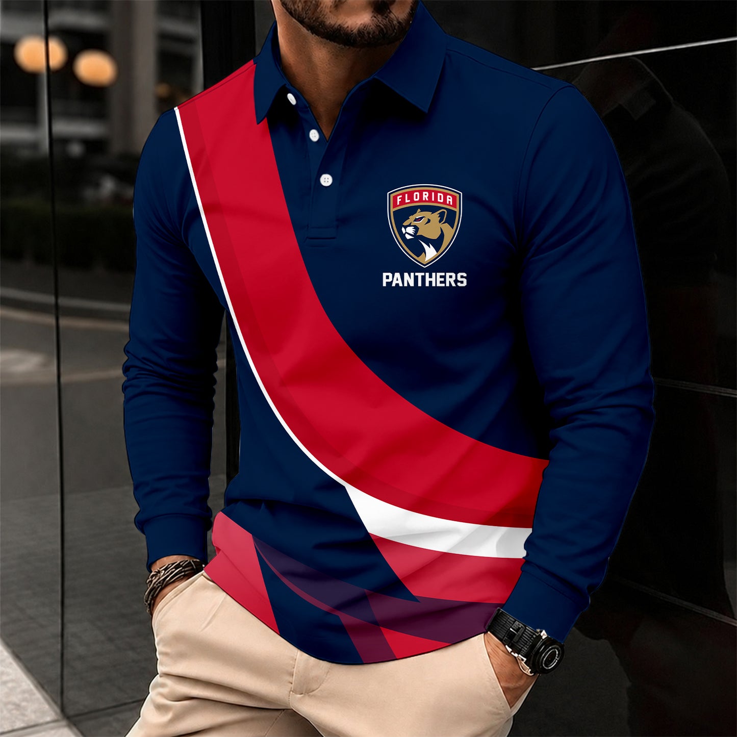 [SUPER SALE] NEW CUSTOMIZED NHL01 FPT FLORIDA PANTHERS MEN LONG SLEEVE POLO