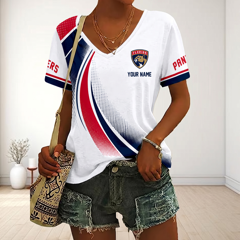 LIMITED EDITION - NEW CUSTOMIZED NHL01 FPT FLORIDA PANTHERS V-NECK FEMALE SHIRT