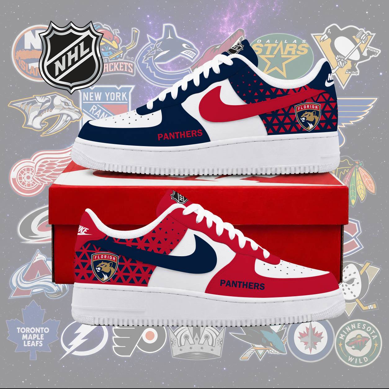 LIMITED EDITION - NEW CUSTOMIZED NHL01 FPT FLORIDA PANTHERS AF1 SHOES