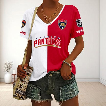LIMITED EDITION - NEW CUSTOMIZED NHL01 FPT FLORIDA PANTHERS V-NECK FEMALE SHIRT