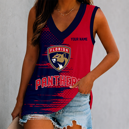 LIMITED EDITION - NEW CUSTOMIZED NHL01 FPT FLORIDA PANTHERS WOMEN'S V-NECK TANK TOP