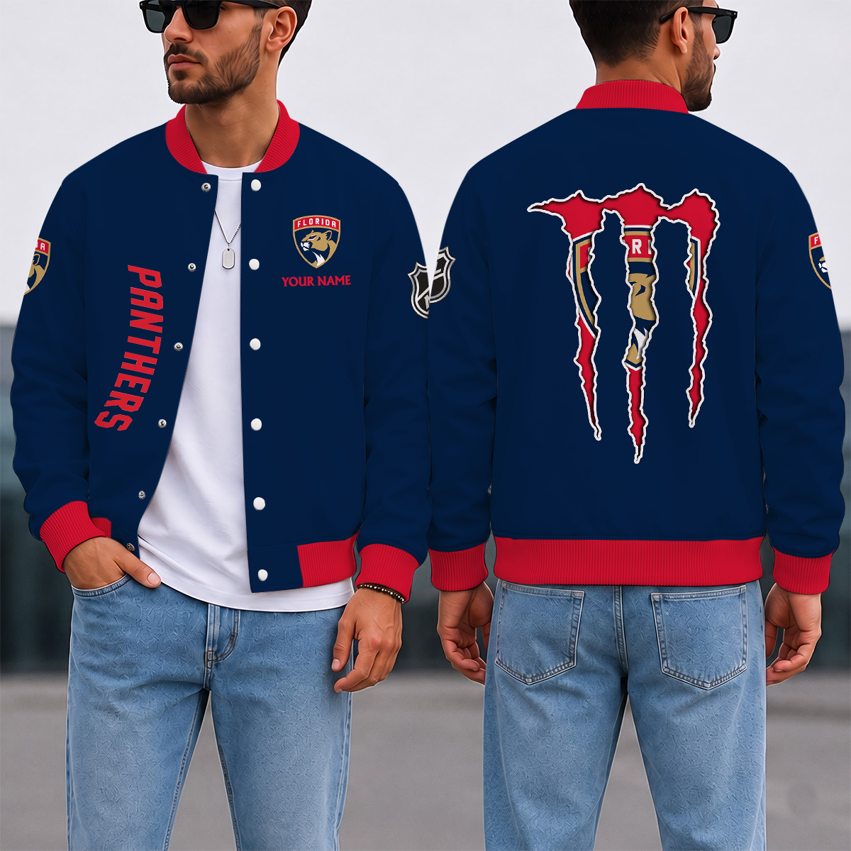EXCLUSIVE EDITION - NEW CUSTOMIZED NHL01 FPT FLORIDA PANTHERS SATIN VARSITY JACKET & BASEBALL JACKET