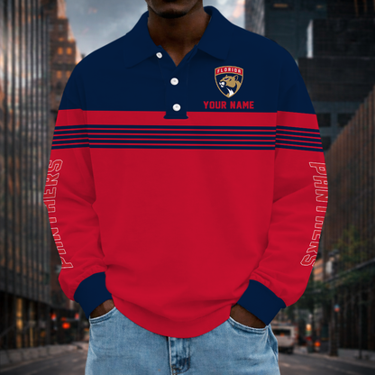 SPECIAL EDITION - NEW CUSTOMIZED NHL01 FPT FLORIDA PANTHERS MEN LONG SLEEVE POLO