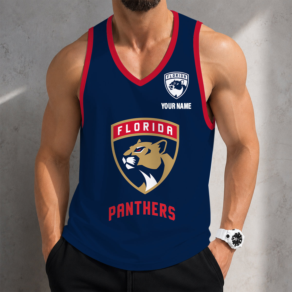 LIMITED EDITION - NEW CUSTOMIZED NHL01 FPT FLORIDA PANTHERS MEN'S TANK TOP