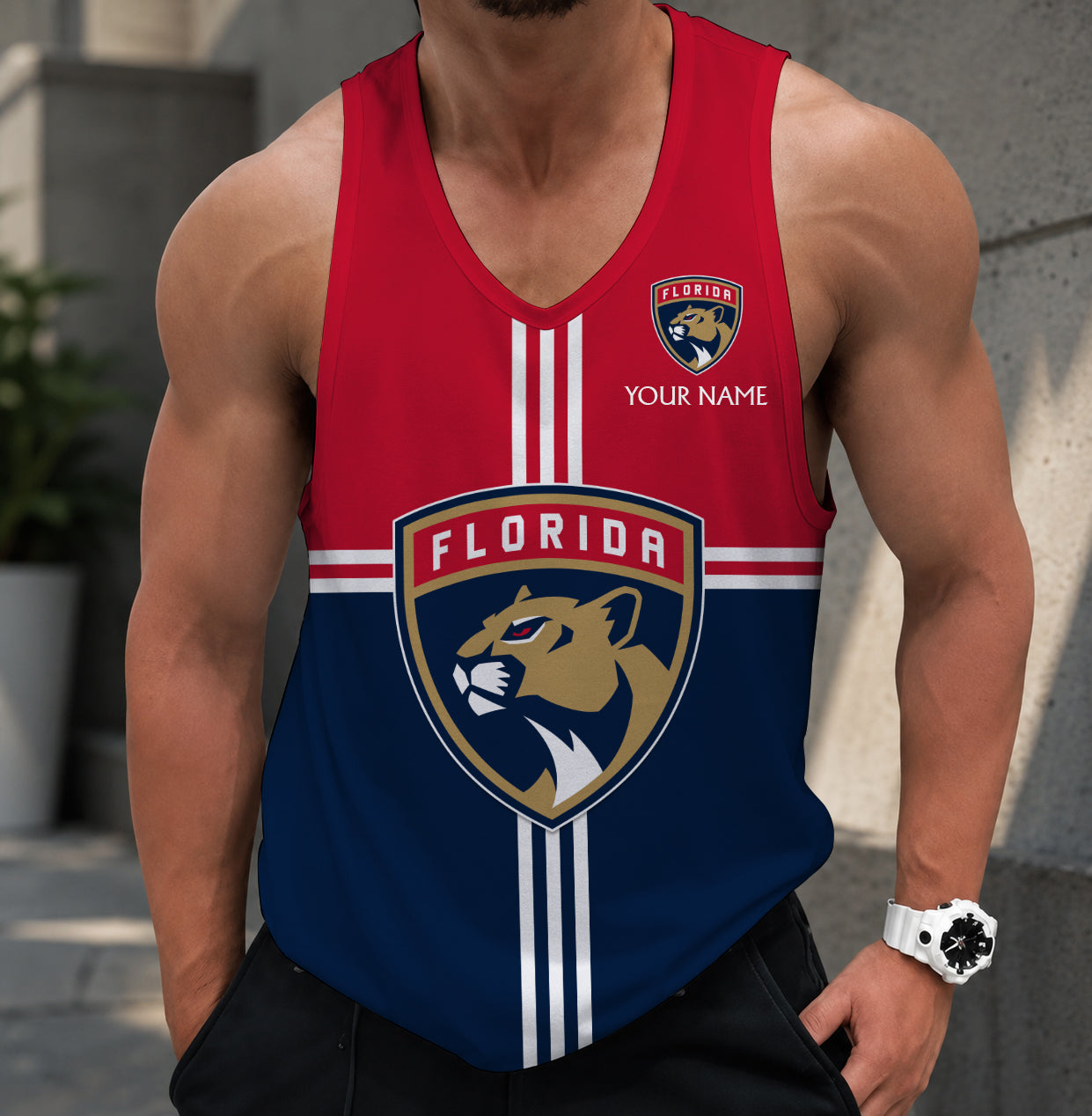 LIMITED EDITION - NEW CUSTOMIZED NHL01 FPT FLORIDA PANTHERS MEN'S TANK TOP