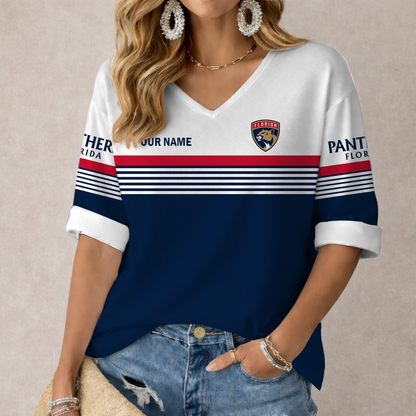 SPECIAL EDITION - NEW CUSTOMIZED NHL01 FPT FLORIDA PANTHERS WOMEN'S HEART V-NECK LONG SLEEVE SHIRT