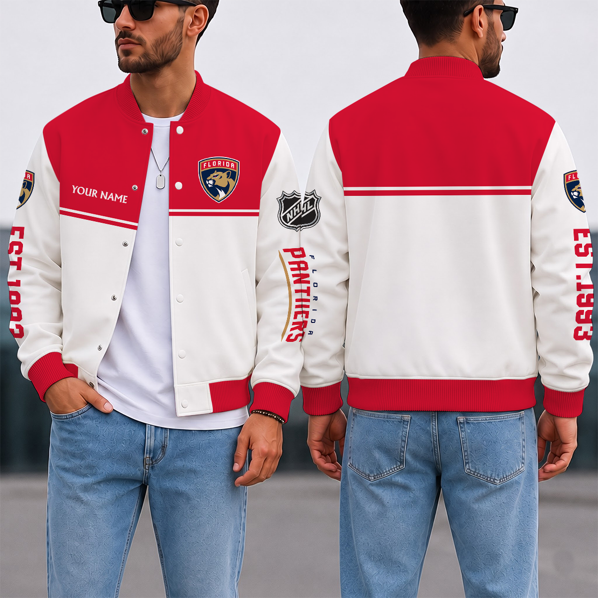 EXCLUSIVE EDITION - NEW CUSTOMIZED NHL01 FPT FLORIDA PANTHERS SATIN VARSITY JACKET & BASEBALL JACKET