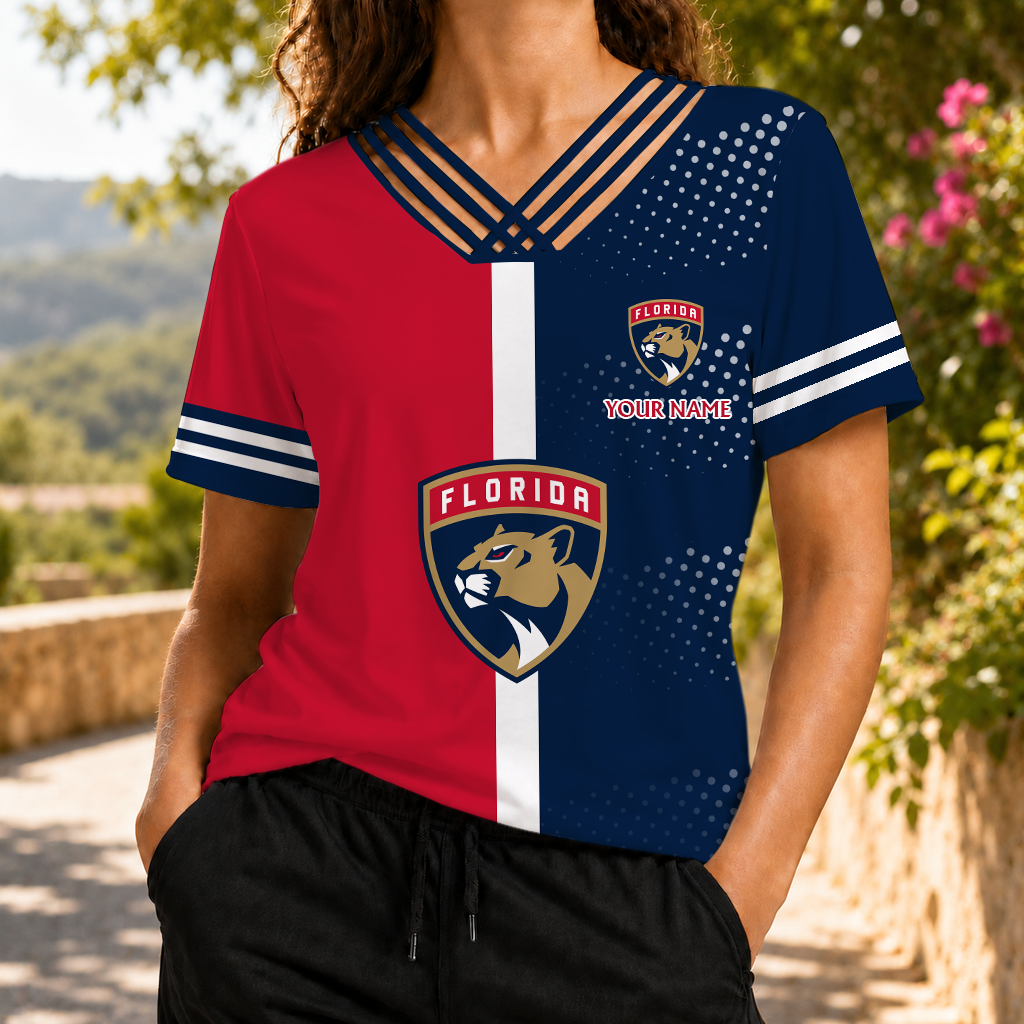 ELITE EDITION - NEW CUSTOMIZED NHL01 FPT FLORIDA PANTHERS V-NECK SHIRT
