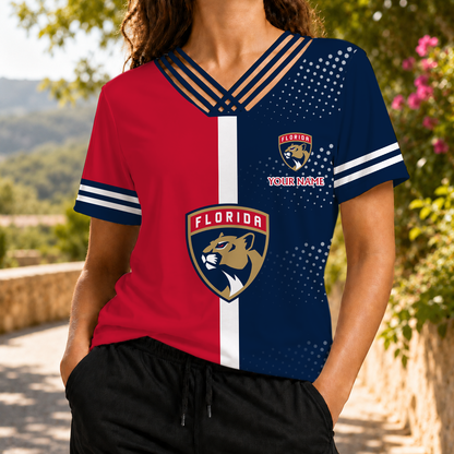 ELITE EDITION - NEW CUSTOMIZED NHL01 FPT FLORIDA PANTHERS V-NECK SHIRT