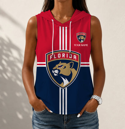 VIRAL EDITION - NEW CUSTOMIZED NHL01 FPT FLORIDA PANTHERS WOMEN'S SLEEVELESS HOODED POCKET TANK TOP