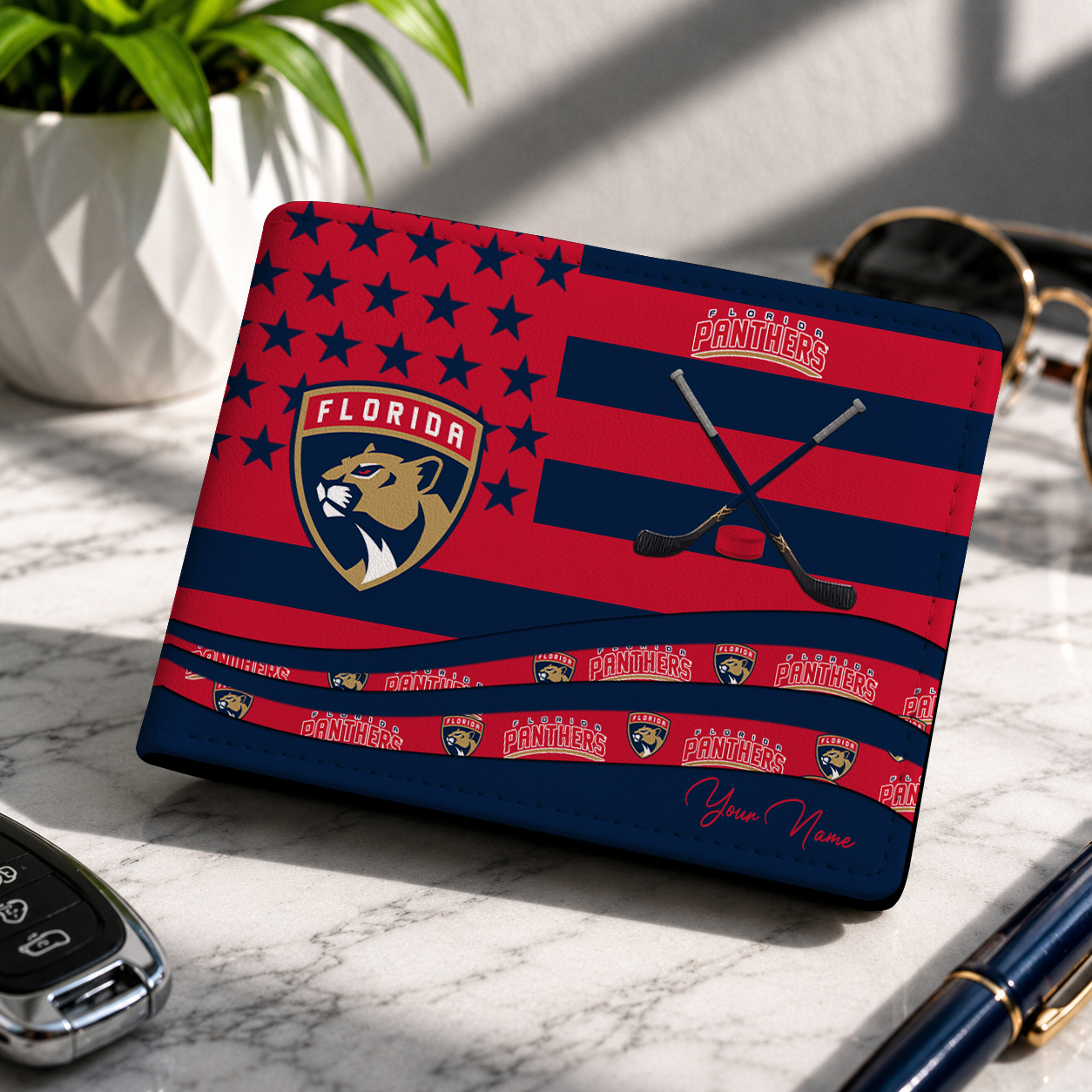 LIMITED EDITION - NEW CUSTOMIZED NHL01 FPT FLORIDA PANTHERS LEATHER WALLET