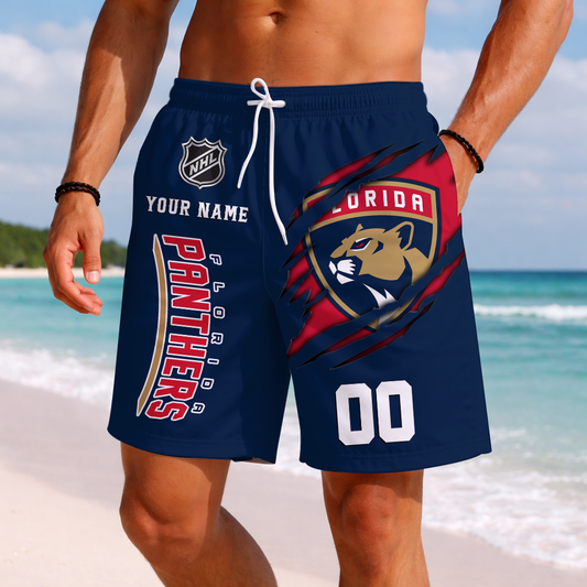 LIMITED EDITION - NEW CUSTOMIZED NHL01 FPT FLORIDA PANTHERS SHORT PANTS