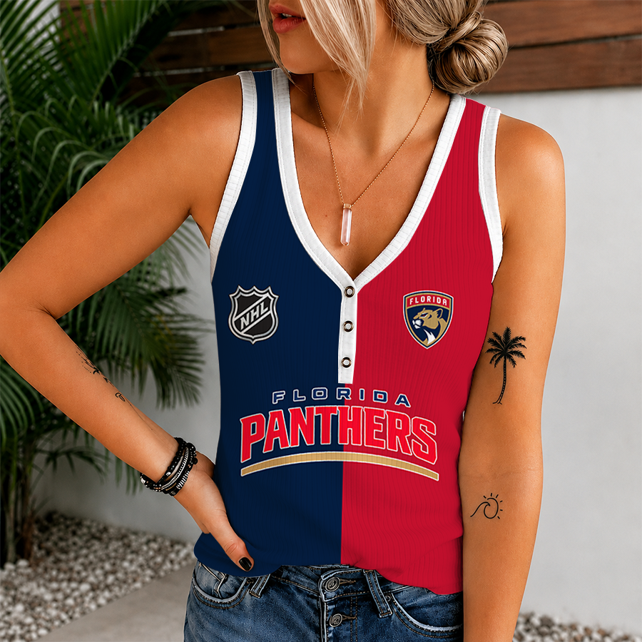 [SUPER SALE] NEW CUSTOMIZED NHL01 FPT FLORIDA PANTHERS WOMEN'S V-NECK TANK TOP