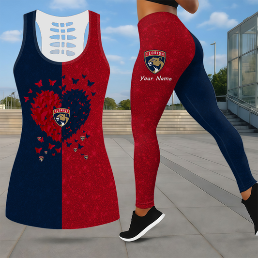 LIMITED EDITION - NEW CUSTOMIZED NHL01 FPT FLORIDA PANTHERS LEGGINGS & HOLLOW TANK TOP SET