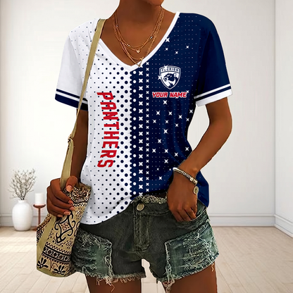 LIMITED EDITION - NEW CUSTOMIZED NHL01 FPT FLORIDA PANTHERS V-NECK FEMALE SHIRT