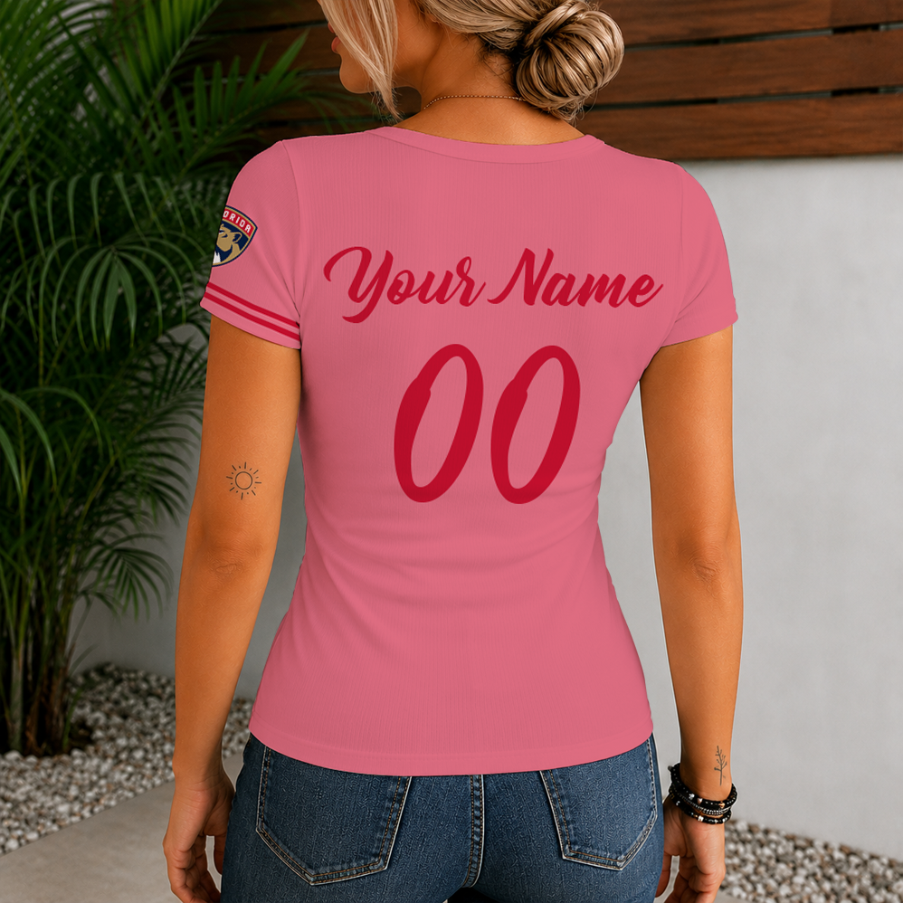 [SUPER SALE] NEW CUSTOMIZED NHL01 FPT FLORIDA PANTHERS WOMEN'S SHORT SLEEVE HENLEY T-SHIRT