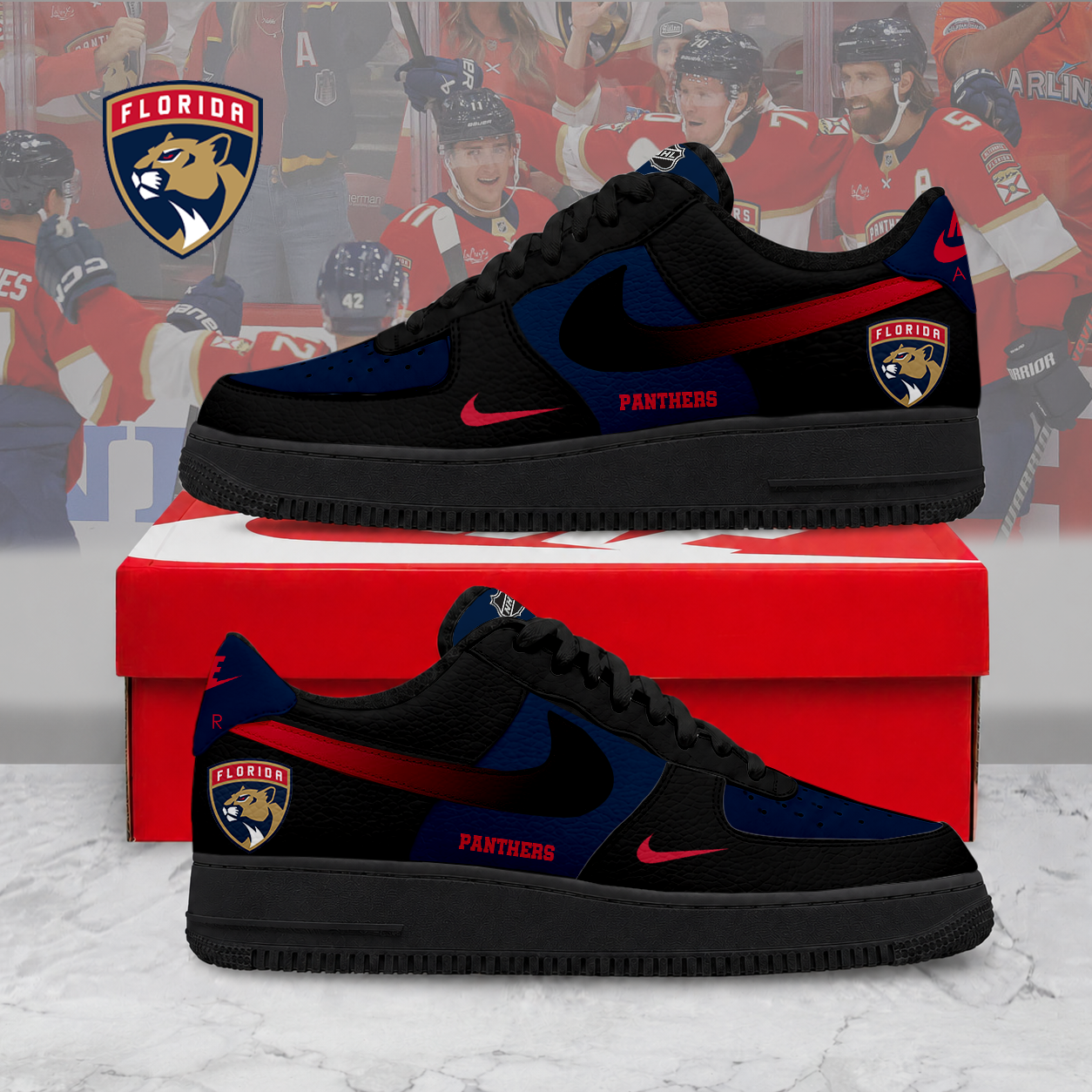 ELITE EDITION - NEW CUSTOMIZED NHL01 FPT FLORIDA PANTHERS AF1 SHOES