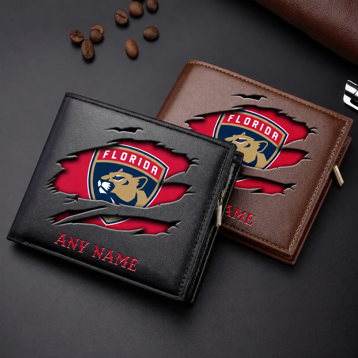 LIMITED EDITION - NEW CUSTOMIZED NHL01 FPT FLORIDA PANTHERS LEATHER WALLET