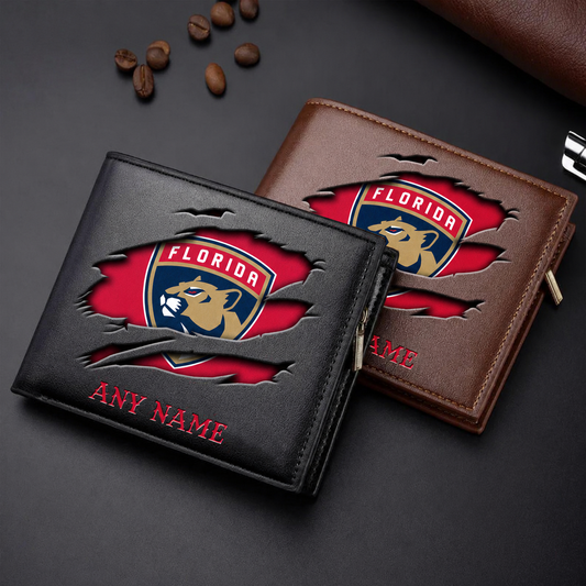LIMITED EDITION - NEW CUSTOMIZED NHL01 FPT FLORIDA PANTHERS LEATHER WALLET