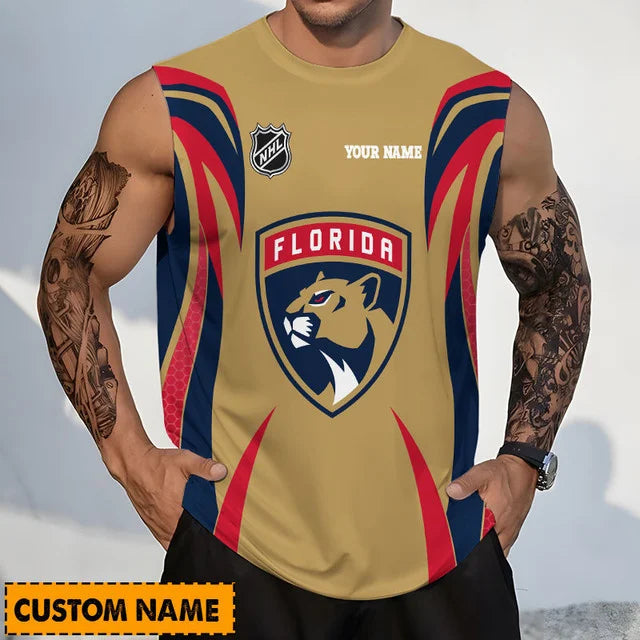 LIMITED EDITION - NEW CUSTOMIZED NHL01 FPT FLORIDA PANTHERS TANK TOP & GYM SHIRT