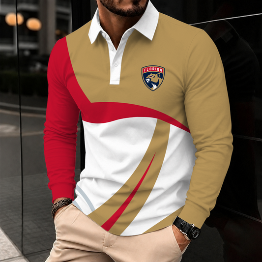 [SUPER SALE] NEW CUSTOMIZED NHL01 FPT FLORIDA PANTHERS MEN LONG SLEEVE POLO