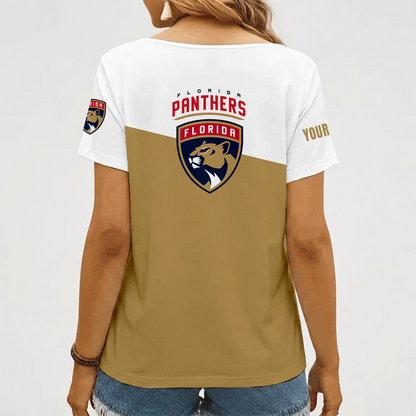 [SUPER SALE] NEW CUSTOMIZED NHL01 FPT FLORIDA PANTHERS V-NECK FEMALE SHIRT