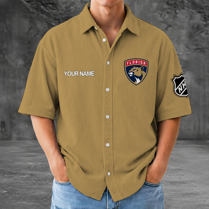 [SUPER SALE] NEW CUSTOMIZED NHL01 FPT FLORIDA PANTHERS SEERSUCKER BUTTON SHIRT