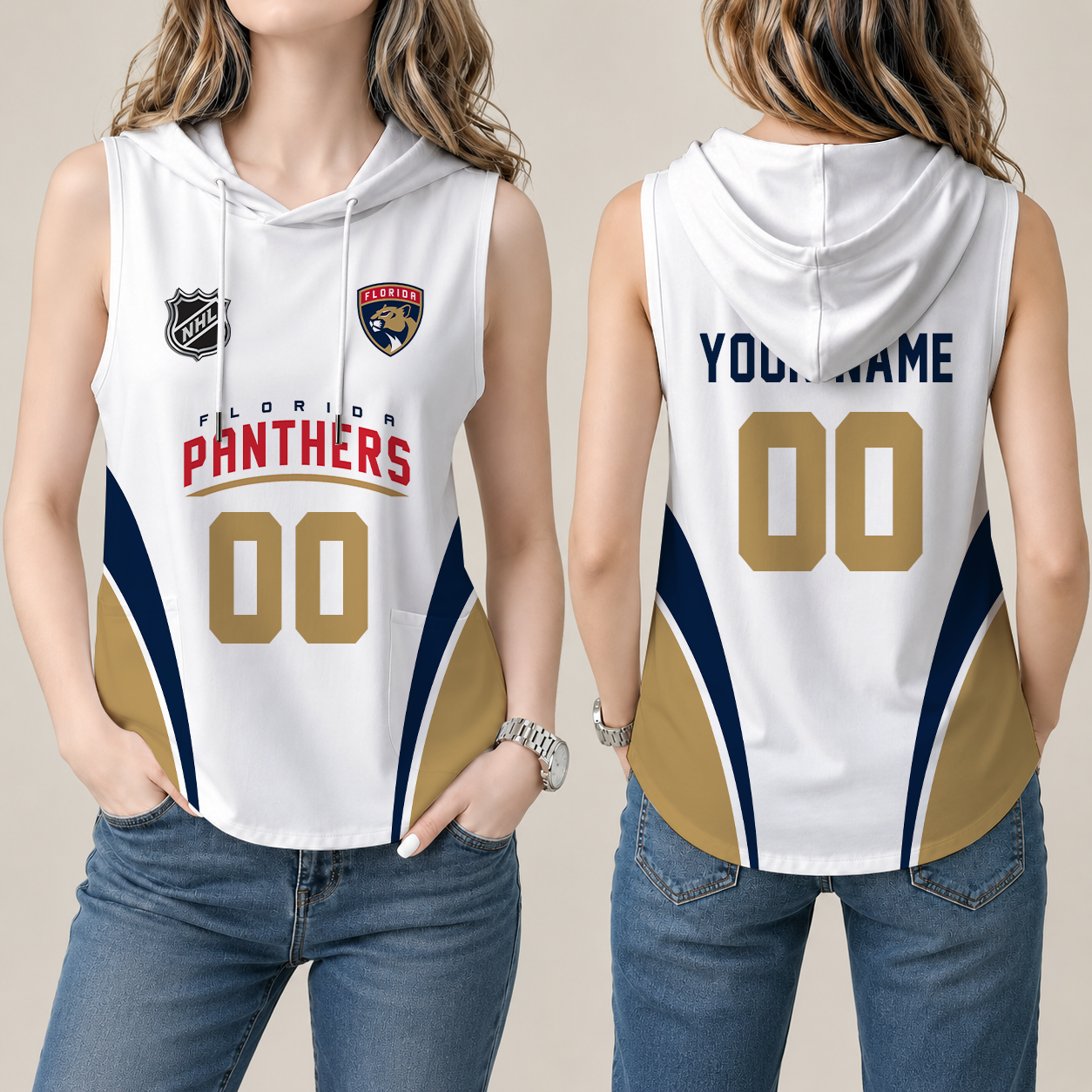 [SUPER SALE] NEW CUSTOMIZED NHL01 FPT FLORIDA PANTHERS WOMEN'S SLEEVELESS HOODED POCKET TANK TOP