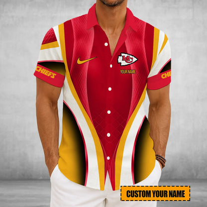 LIMITED EDITION - NEW CUSTOMIZED NFL01 KCC KANSAS CITY CHIEFS SHORT SLEEVE BUTTON-UP SHIRT