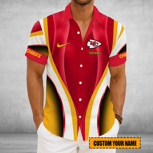 LIMITED EDITION - NEW CUSTOMIZED NFL01 KCC KANSAS CITY CHIEFS SHORT SLEEVE BUTTON-UP SHIRT
