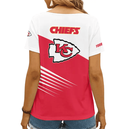 [SPECIAL OFFER] NEW CUSTOMIZED NFL01 KCC KANSAS CITY CHIEFS V-NECK FEMALE SHIRT
