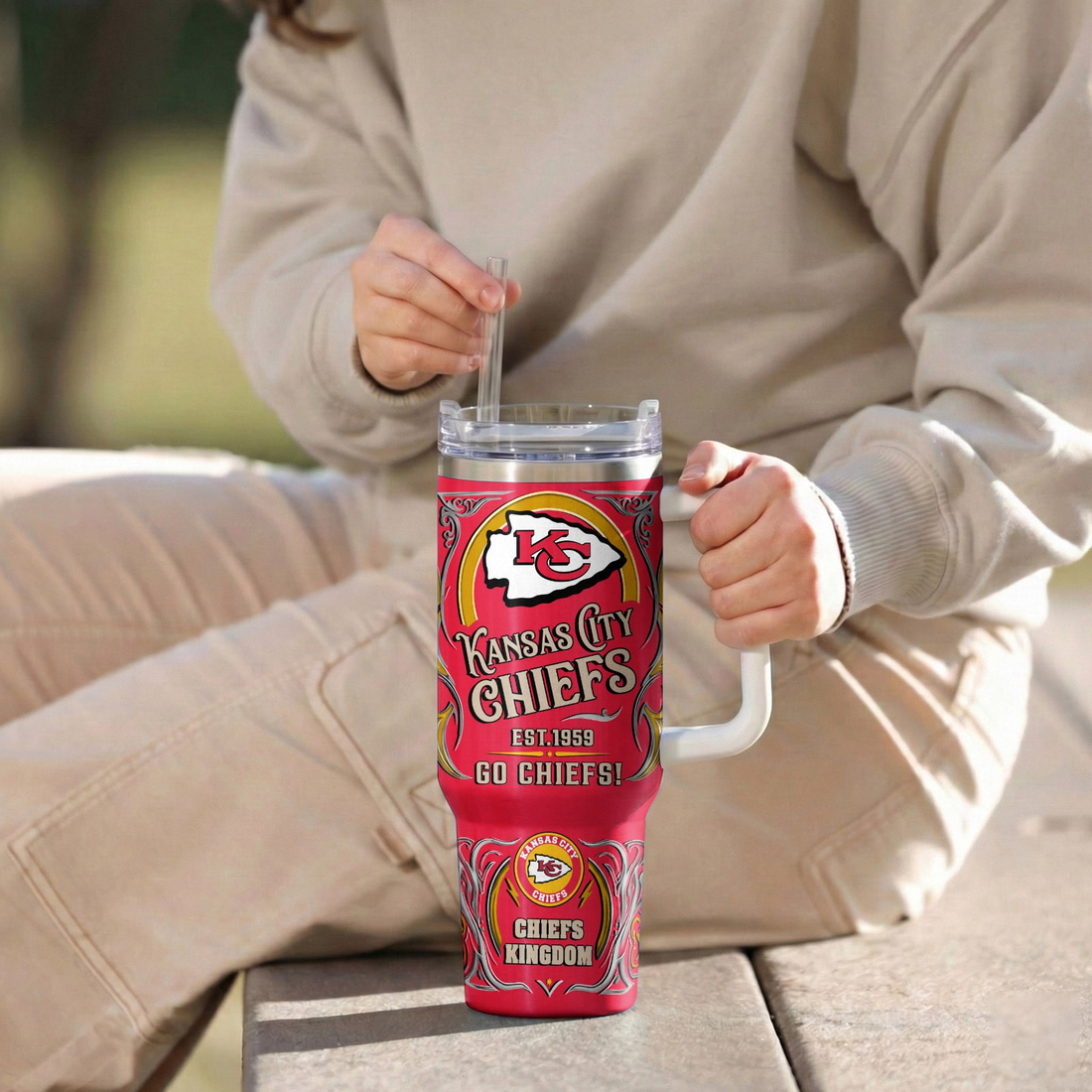 LIMITED EDITION - NEW CUSTOMIZED NFL01 KCC KANSAS CITY CHIEFS 40OZ TUMBLER