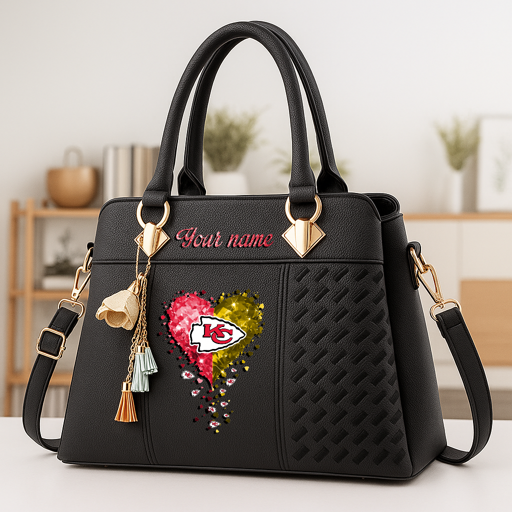 LIMITED EDITION - NEW CUSTOMIZED NFL01 KCC KANSAS CITY CHIEFS ZIP HANDBAG MULTICOLOR