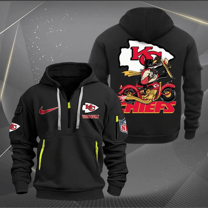 [SPECIAL OFFER] NEW CUSTOMIZED NFL01 KCC KANSAS CITY CHIEFS MUTICOLOR QUARTER ZIP HOODIE