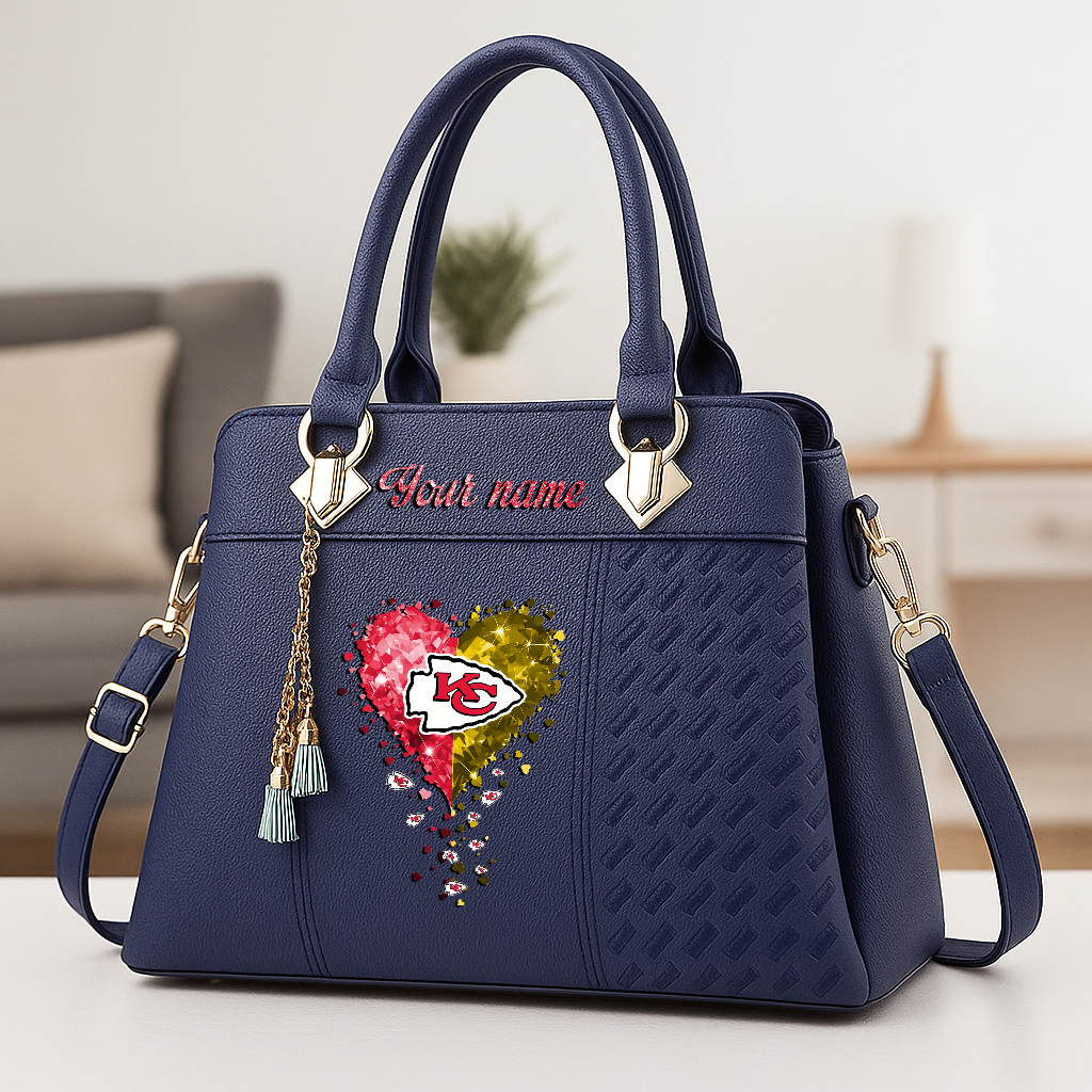 LIMITED EDITION - NEW CUSTOMIZED NFL01 KCC KANSAS CITY CHIEFS ZIP HANDBAG MULTICOLOR