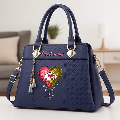 LIMITED EDITION - NEW CUSTOMIZED NFL01 KCC KANSAS CITY CHIEFS ZIP HANDBAG MULTICOLOR