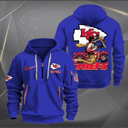 [SPECIAL OFFER] NEW CUSTOMIZED NFL01 KCC KANSAS CITY CHIEFS MUTICOLOR QUARTER ZIP HOODIE