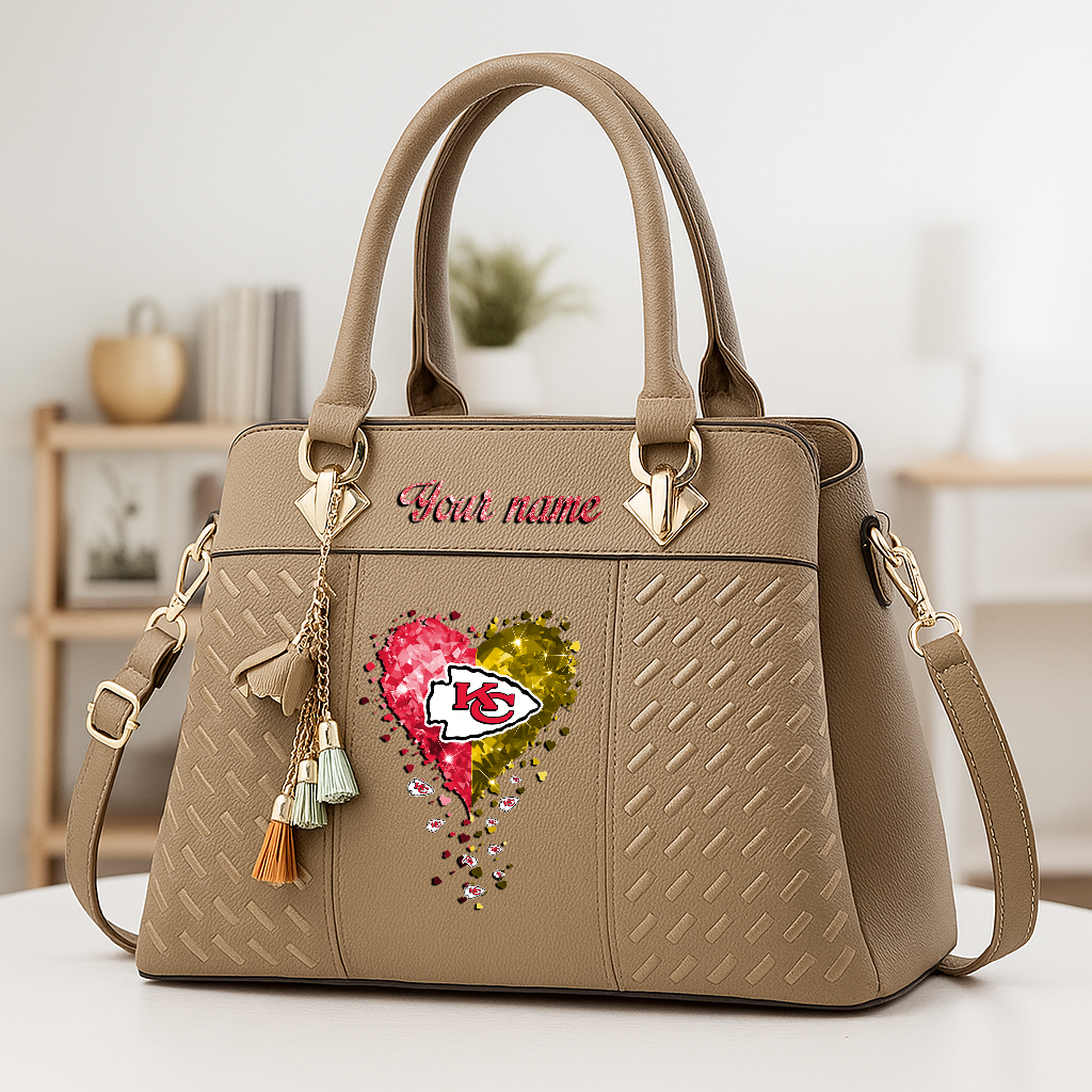 LIMITED EDITION - NEW CUSTOMIZED NFL01 KCC KANSAS CITY CHIEFS ZIP HANDBAG MULTICOLOR