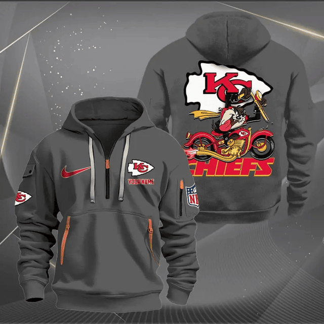 [SPECIAL OFFER] NEW CUSTOMIZED NFL01 KCC KANSAS CITY CHIEFS MUTICOLOR QUARTER ZIP HOODIE