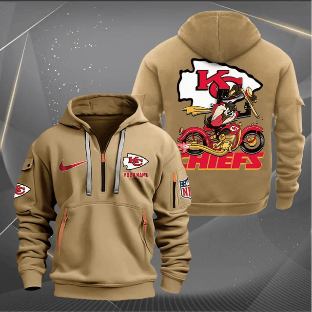 [SPECIAL OFFER] NEW CUSTOMIZED NFL01 KCC KANSAS CITY CHIEFS MUTICOLOR QUARTER ZIP HOODIE