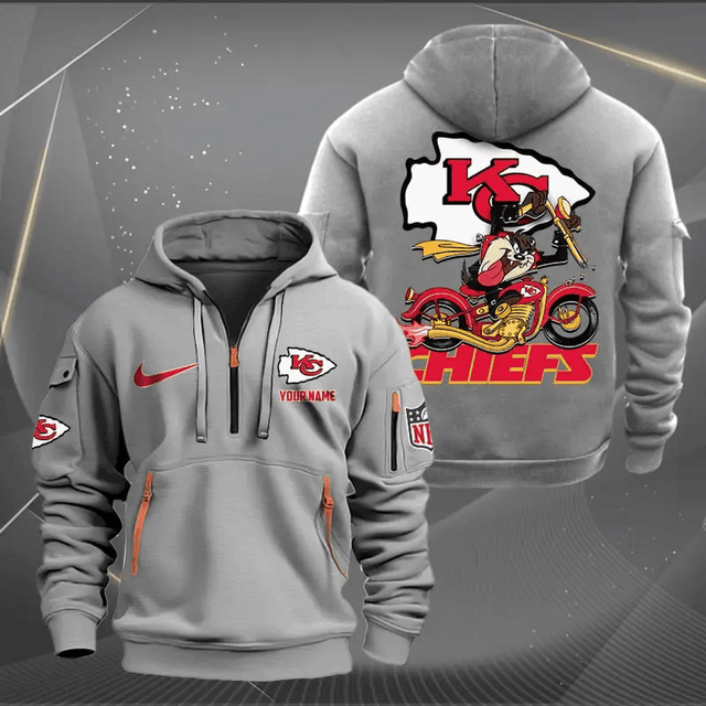 [SPECIAL OFFER] NEW CUSTOMIZED NFL01 KCC KANSAS CITY CHIEFS MUTICOLOR QUARTER ZIP HOODIE