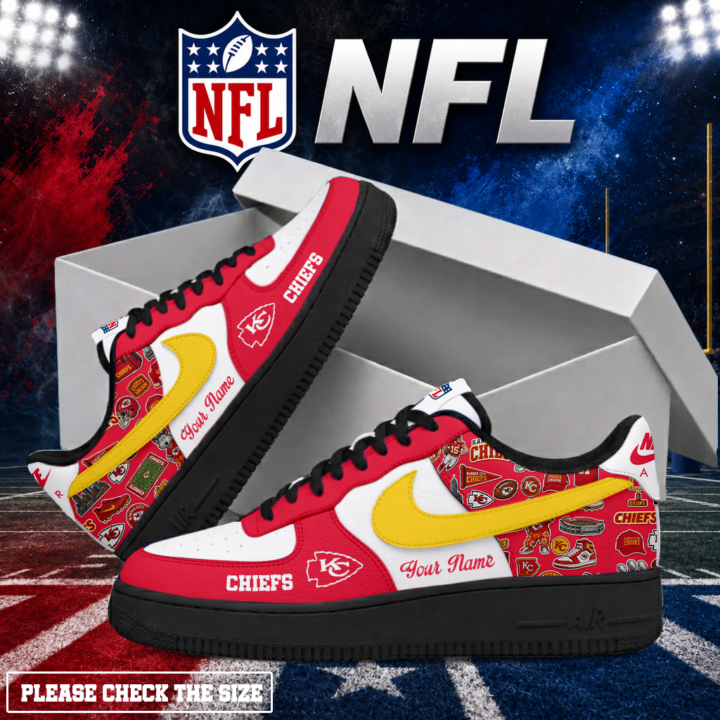 LIMITED EDITION - NEW CUSTOMIZED NFL01 KCC KANSAS CITY CHIEFS AF1 SHOES