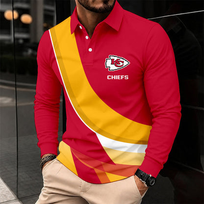 [SPECIAL OFFER] NEW CUSTOMIZED NFL01 KCC KANSAS CITY CHIEFS LONG SLEEVE POLO SHIRT