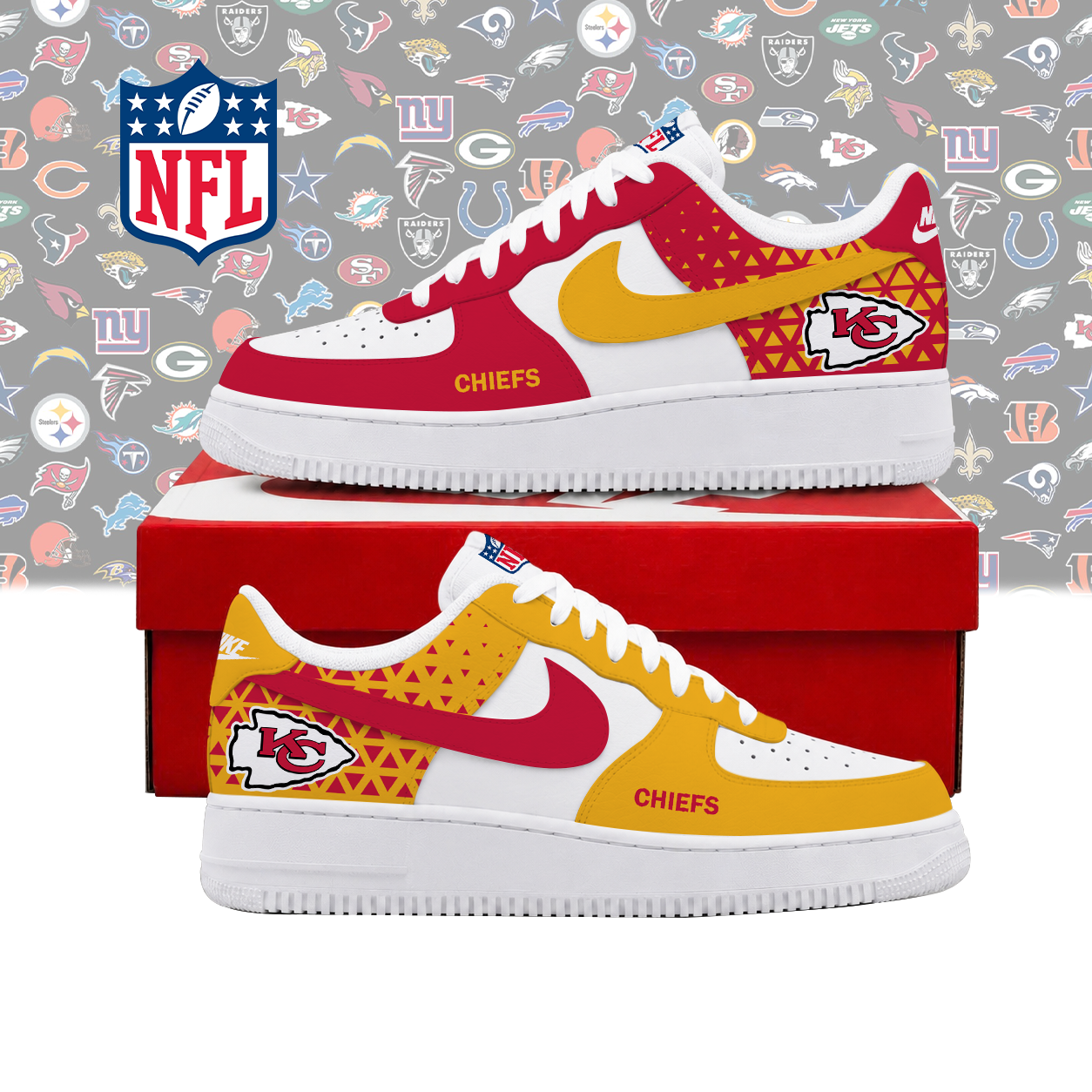 LIMITED EDITION - NEW CUSTOMIZED NFL01 KCC KANSAS CITY CHIEFS AF1 SHOES
