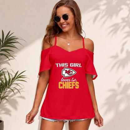 [SPECIAL OFFER] NEW CUSTOMIZED NFL01 KCC KANSAS CITY CHIEFS WOMEN'S STRAPPY OFF-SHOULDER TOP