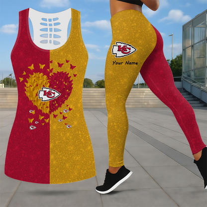 LIMITED EDITION - NEW CUSTOMIZED NFL01 KCC KANSAS CITY CHIEFS LEGGINGS & HOLLOW TANK TOP SET