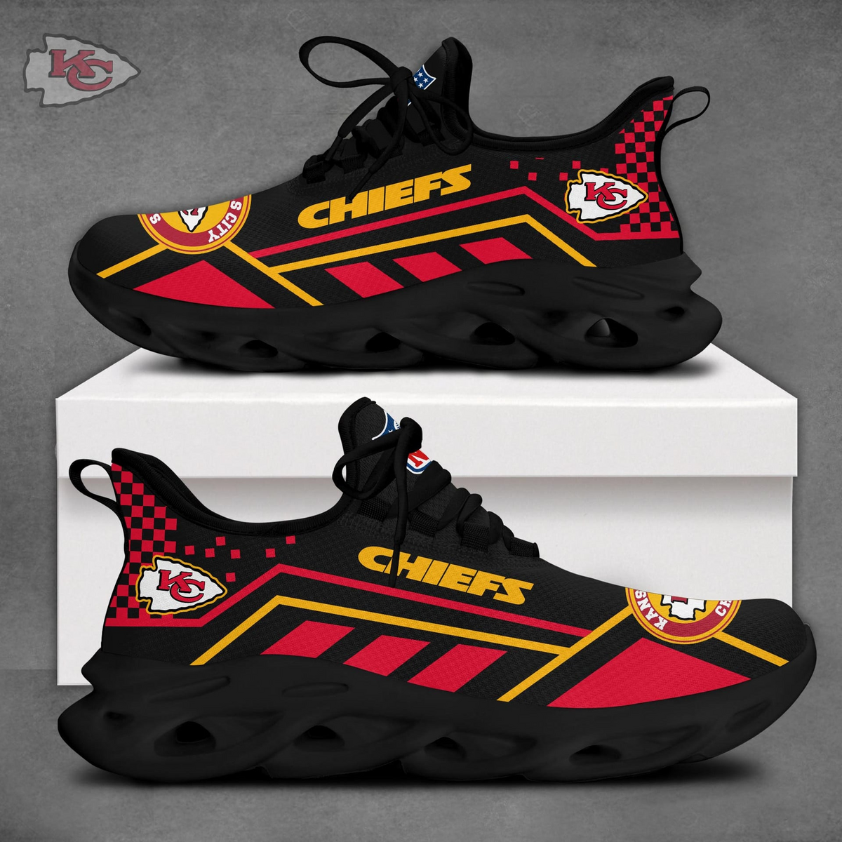 SPECIAL EDITION - NEW CUSTOMIZED NFL01 KCC KANSAS CITY CHIEFS MAX SOUL SHOES