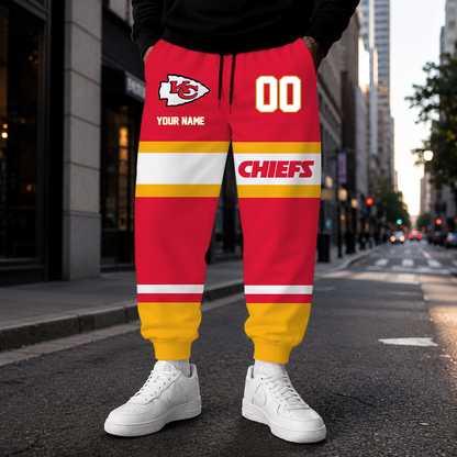 LIMITED EDITION - NEW CUSTOMIZED NFL01 KCC KANSAS CITY CHIEFS SWEATPANTS