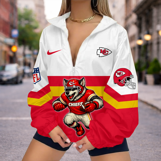 LIMITED EDITION - NEW CUSTOMIZED NFL01 KCC KANSAS CITY CHIEFS V-NECK ZIPPER SWEATSHIRT JACKET