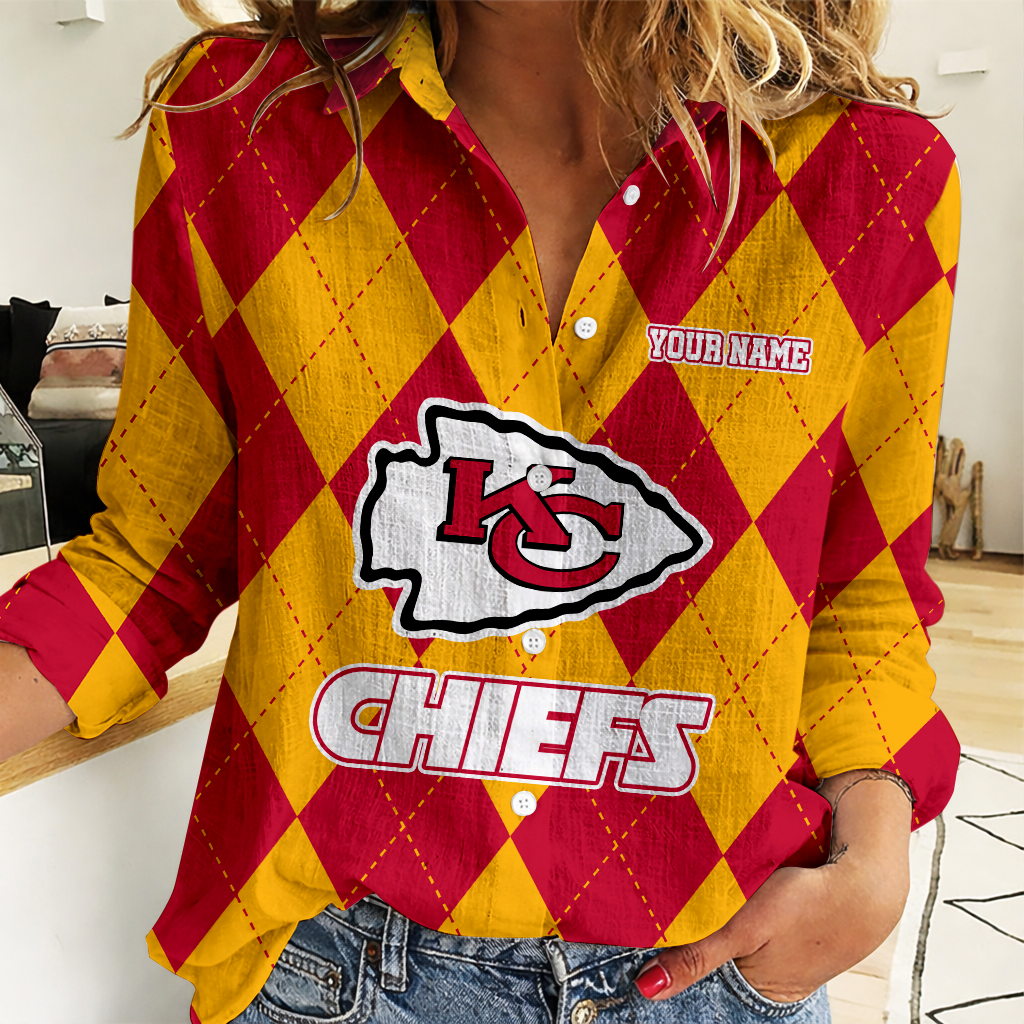 LIMITED EDITION - NEW CUSTOMIZED NFL01 KCC KANSAS CITY CHIEFS WOMEN CASUAL SHIRT FOR FAN